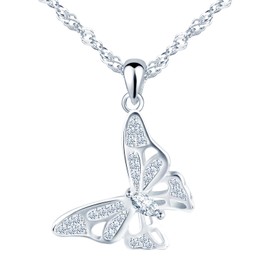 feilok Women's Necklace 925 Sterling Silver Butterfly Cubic Zirconia for Women Jewellery Birthday Gift, Zirconia