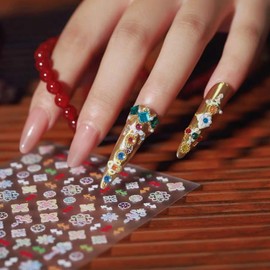 Dedyel 5D Embossed Aurora Nail Art Stickers Luxurious Patterns Nail Stickers Decals Self-Adhesive Chinese Palace Design Nail Art Stickers for Women Girls Kids DIY Nail Art Decoration