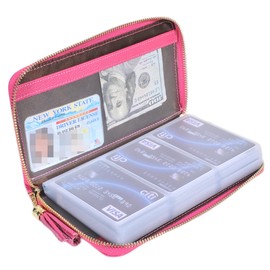 Easyoulife Credit Card Holder Wallet Womens Zipper Leather Case Purse RFID Blocking (Rose)