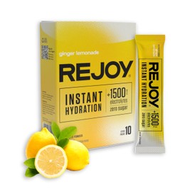 REJOY – Electrolyte Powder Packets, 10 Sticks – Hydration Drink Mix Supplement – Sugar Free, Keto and Paleo Friendly, Vegan, Non-GMO, Easy Open Single-Serving Stick (Ginger Lemonade)