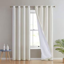 HLC.ME Jefferson Faux Silk Semi Sheer Light Filtering Microfiber Lined Grommet Lightweight Window Curtains Drapery for Bedroom, Dining Room & Living Room, 2 Panels (54 x 84 Inch, Ivory)