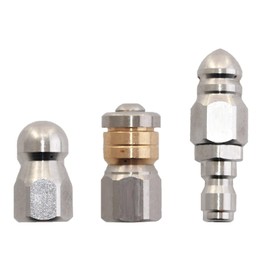 ADEFOL 4 Pieces Sewer Flush Nozzle for Pressure Washer, Tips for Drain Cleaning Nozzles, Stainless Steel Rotating Button Nose with 1/4 Inch Quick Coupling