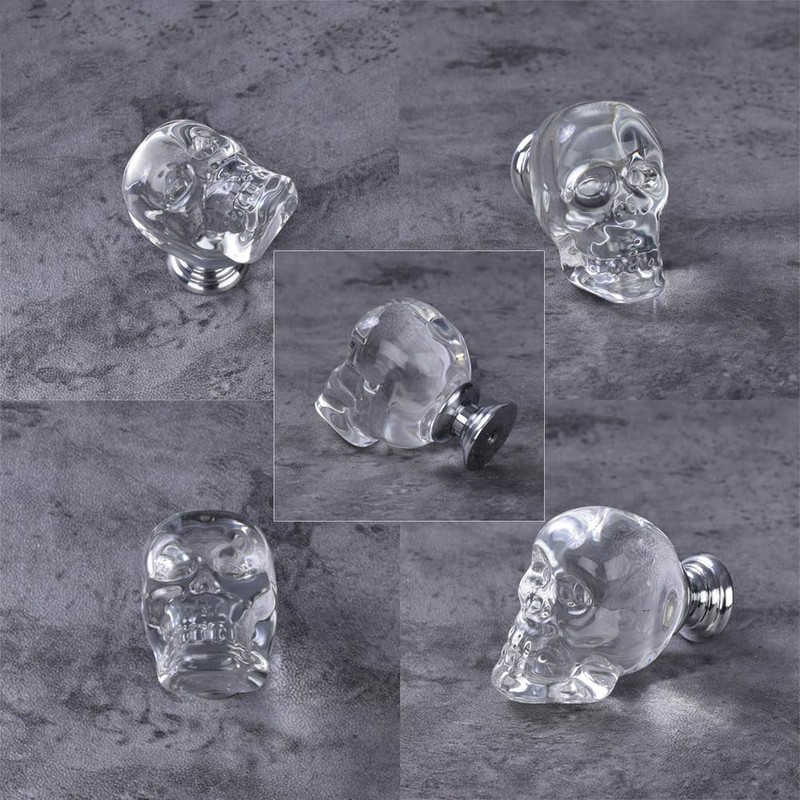 SEIWEI 2Pcs Crystal Glass Door Knobs Skull Clear Drawer Knobs