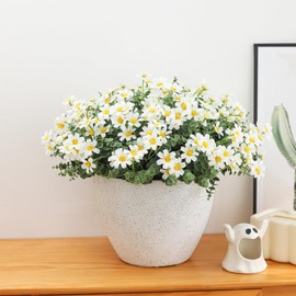 hugsbaaf 16 Bundles UV Resistant Artificial Daisy Flowers Fake Eucalyptus Plant Greenery for Indoor Outdoor Shrubbery Pot Home Table Centerpieces (White)