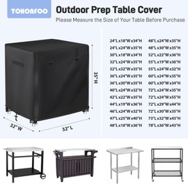 TOHONFOO Outdoor Prep Table Cover with Split Zipper - Waterproof Stainless Steel Metal Table Cover - Outdoor Dining Table Cover - Grill Table Cover - Grill Cart Cover - 32" L x 32" W x 35" H