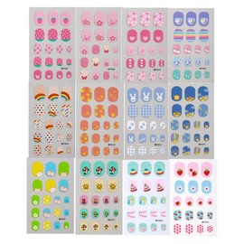HAIIDOAK 12 Sheets Nail Stickers for Kids Girls' Nail Art, Colorful Self - Adhesive Assorted Themes Including Strawberry, Flower, Heart, Birthday Hat and More for Creative Nail Decoration