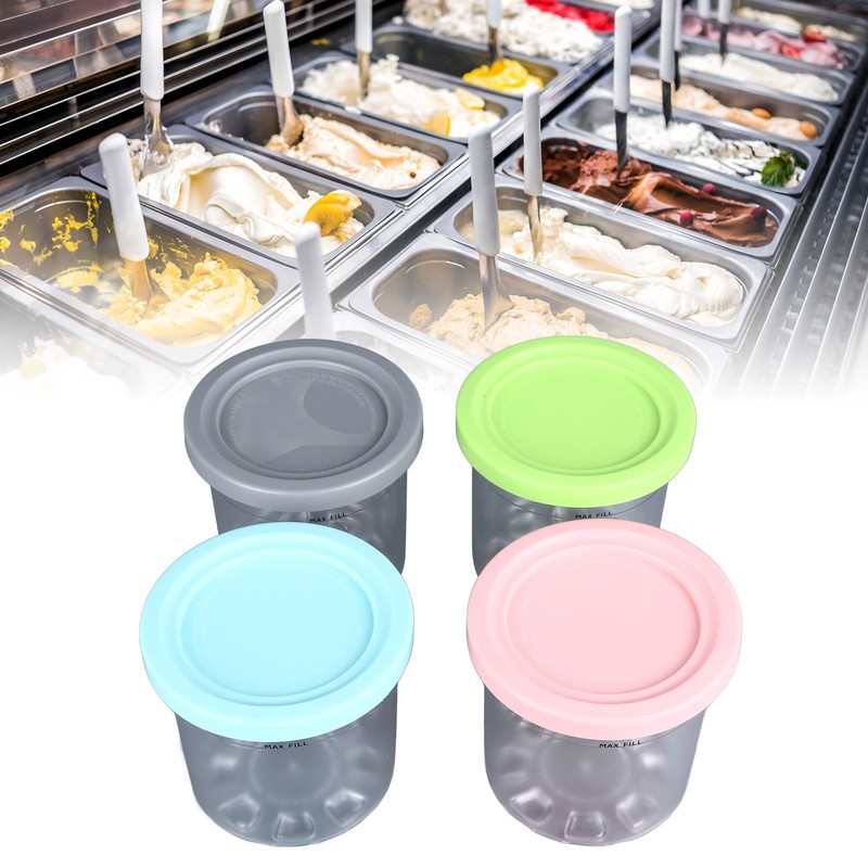 4Pcs Ice Cream Pints Containers and Lids Large Capacity Round