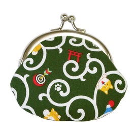 Keisuu Coin Purse, Made in Japan, Shiba Inu, Cotton, Arabesque, Pouch, 3.3 x 3.7 inches (8.5 x 9.5 cm), 2.6 Size, Coin Purse, Wallet, Auskiya, Green, green
