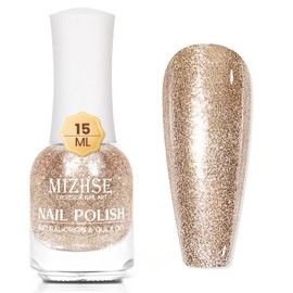 MIZHSE Glitter Nail Polish, Metallic Gold Nail Polish Air Dry Fast, 15ml High Glossy Sparkle Shiny Nail Pigment Water-based Chrome Nail Polish Nail Art Salon Manicure Home