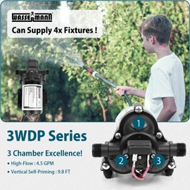 WASSERMANN RV Pump, 12V Self-priming RV Water Pressure Pump 4.0GPM 45PSI with Pressure Switch, for RV Marine Camping Yacht Garden