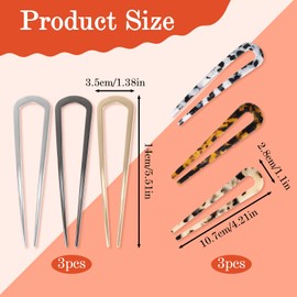 6 Pcs French Hair Pins, U-Shaped French Twist Hair Pin, Elegant Hairpin for Women and Girls (Metal and Acetate)