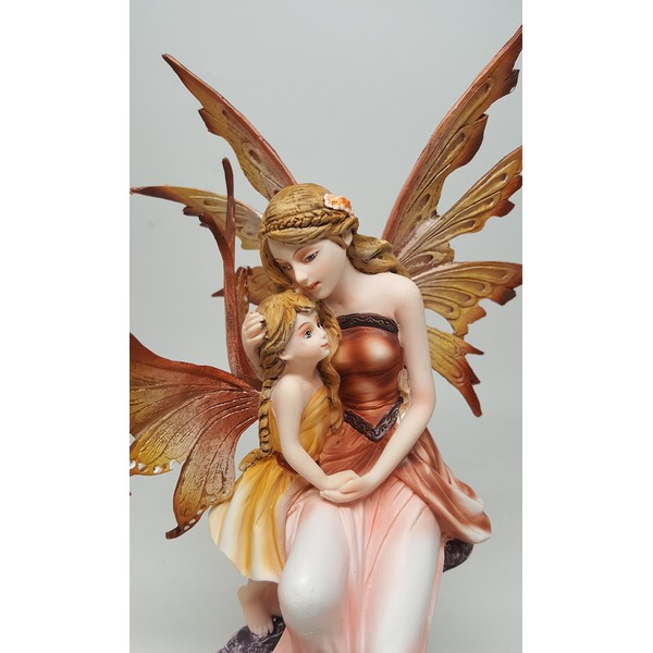 PTC 8.75 Inch Mother and Baby Orange Winged Fairy Statue Figurine