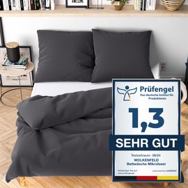 Wolkenfeld Bed Linen 155 x 200 cm, Grey Anthracite, Cuddly Soft and Non-Iron, OEKO-TEX Certified, 1x Duvet Cover + 1x Pillowcase 80 x 80 cm, Winter Bed Linen