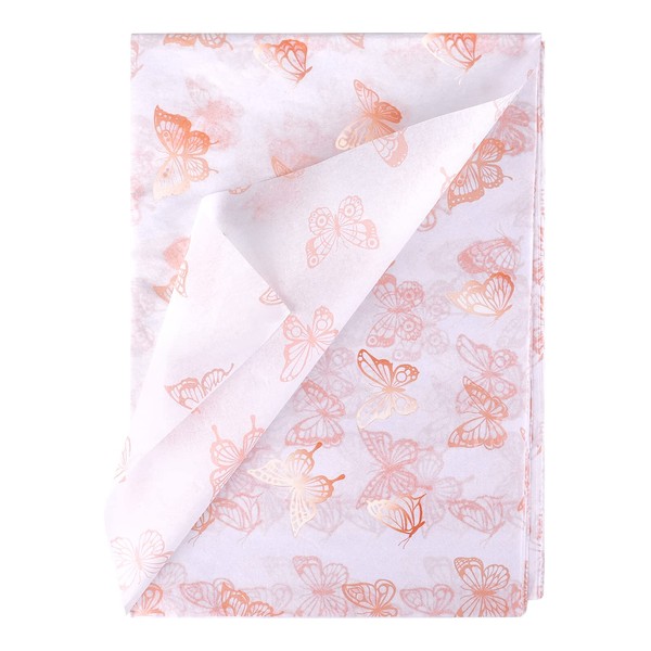 KINBOM 30pcs 20x28inch Rose Gold Tissue Paper Sheets, Butterfly Tissue