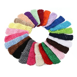 KW Collection Girl Baby Headbands Elastic Crochet Hair Bands Hair Accessories Elastics Ties Shaper Head Wrap Set Pack of 25 Pcs in 25 Colors (Band: 1.6"×5.5", 25 Colors, 1 Pcs per Color)
