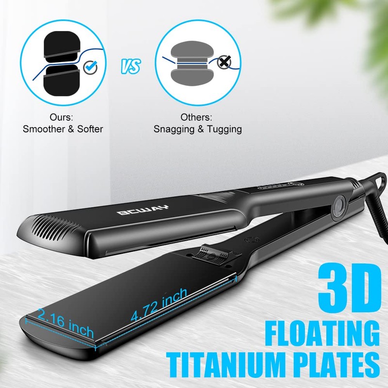 Bcway Professional Hair Straightener, 2.16'' Extra-Large Floating Titanium Flat Iron,