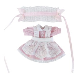 Obitsu 11 OB11 Maid Outfit, 3-piece Set, Doll Clothing, For Obitsu Doll 4.3-inch (11 cm) Body, 3 Colors, Black, Pink, Light Blue, Sewing Clothes, Ruffled Apron Set (Pink)