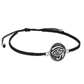 AeraVida Circle Eye of Horus .925 Sterling Silver Charm on Black Adjustable Bracelet,Elegant Sterling Silver Adjustable Bracelet,Trendy Adjustable Bracelet for Women, Metal, silver-sterling