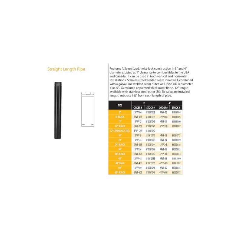 M&G DuraVent PelletVent Pro 4" x 6" Pipe Stainless Steel