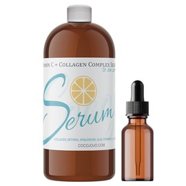 Suero de vitamina C 26% colágeno con retinol ácido hialurónico Vitamina A C E B3 B5 Aloe Vera Fórmula multiuso extra fuerte para la piel de la cara al por mayor 32 oz Set con vidrio vacío y cuentagotas COCOJOJO