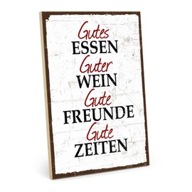 TypeStoff HS-00795 Wooden Sign with Saying - Food Drinking Friends - Vintage Look with Quote as Gift and Decoration on the Theme of Enjoyment and Kitchen