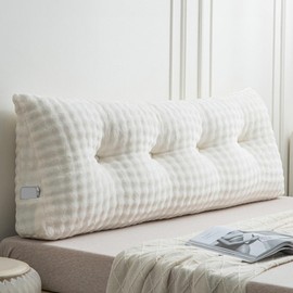 Wenqik Wedge Pillow Triangular Headboard Bed Reading Backrest Wedge Bolster Pillow with Removable Cover Back Support for Daybed Bunk Bed(Beige,Full)