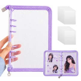 UMEX Sealing Notebook, A6 Binder Cute: Glitter Included, Pushing Purpose, 6 Holes, Girls, Clear, Transparent, Korean Style, Seal Storage, Nail Storage, Mini Photo Album, Zipper, Lightweight, Portable