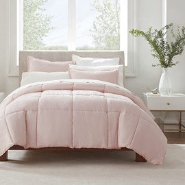 SERTA Simply Clean Ultra Soft Hypoallergenic Solid 3 Piece Comforter Set, King, Blush