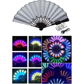 INcorioptimiC 2023 New Folding Fan Led Fan Have 365 Kinds of Illusionary Lighting with Light Up Hand Fan, Cool Multifunction Props Fan, Remote Rave Hand Fan Large Folding Hand,Gift for Party(White)