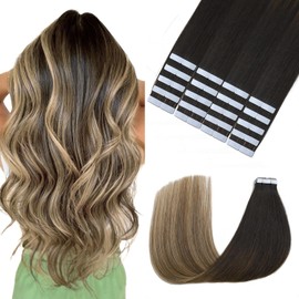 Sindra Hair Extensions Human Hair Black to Medium Brown Caramel Brown 20 Pieces 35cm 50g Hair Extensions Natural Hair T35-1B/4/27