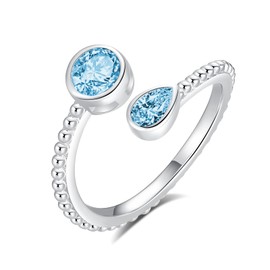 Fookduoduo Adjustable Rings for Women Birthstone Ring for Women 925 Sterling Silver Rings Open Cubic Zirconia Ring for Women Gifts（March）