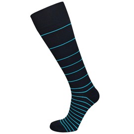 Ames Walker AW Style 675 Stripe Knee High Compression Socks - 20-30 mmHg X-Large Black w/Blue Stripe