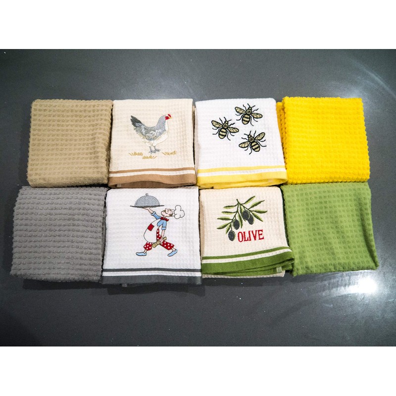 Lex's Linens Embroidered Waffle & Toweling 2 Pack Tea Towel