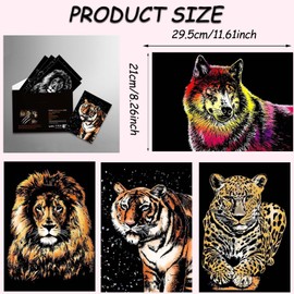 8 PCS Scratch Art, Animals Rainbow Painting, Sketch Art Craft, Scratchboard, Games Arts and Crafts, for Kids Age 3-10, Art Set (A4/A5 Size)
