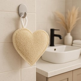 Natural Loofah Sponge Heart Shape | Cotton Fiber Bath Scrubber for Body Exfoliation | Women Men Daily Shower Skincare Spa Use