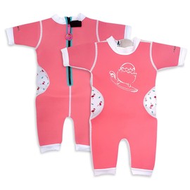 Cheekaaboo Warmiebabes Baby and Toddler Wetsuit, Thermal Baby Swimsuit Made with UPF50+ Neoprene, Quick-Dry Baby Rash Guard, Salmon Pink, Flamingo