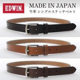 Edwin 0111125 Men's Belt, 1.2 inches (30 mm), 45.7 inches (116 cm), Made in Japan, Cowhide Leather, Single Stitching, 22269283, Black
