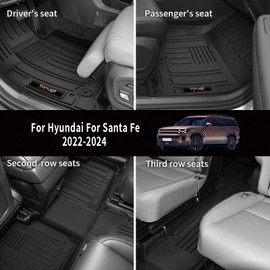 for 2024 2025 2026 Hyundai Santa Fe Floor Mats 3 Rows and Trunk Cargo Mat with Backrest Mat All Weather TPE for Hyundai Santa Fe Accessories (Fit Hybrid and Fuel) (Full Set)