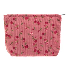 PAZIMIIK PAZIMIIK Makeup Bag Large Zipper Corduroy Make Up Pouch for Purse Travel Canvas Cosmetic Organizer for Women Brush Storage,Vintage Rose Red