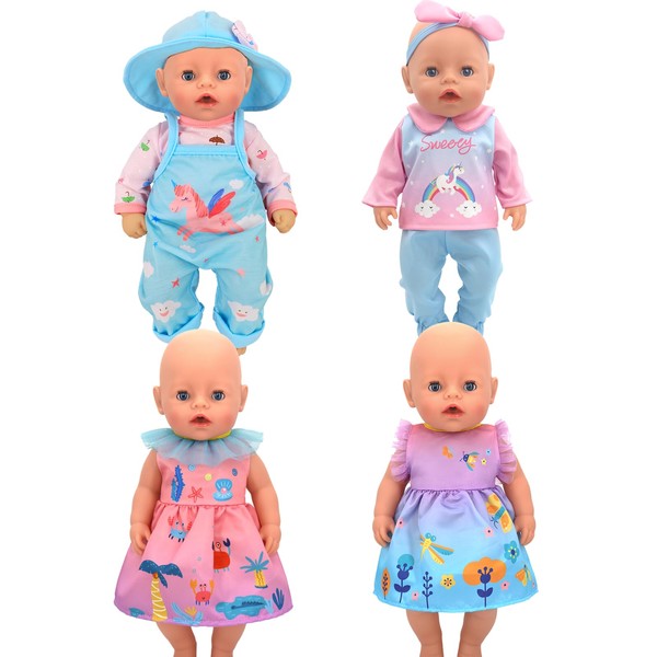 Doll Clothes 35-43 cm, 4 Pieces Doll Clothes for Baby Dolls, Clothing Outfits for Baby Dolls 14-18 Inches