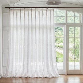 HUTO Pinch Pleated Curtains 84 Inches Long, Extra Wide Light Filtering Linen Beige White Semi Sheer Privacy Pinch Pleat Window Drapes for Patio Door Living Room with Hooks,1 Panel, 72 x 84 Inch