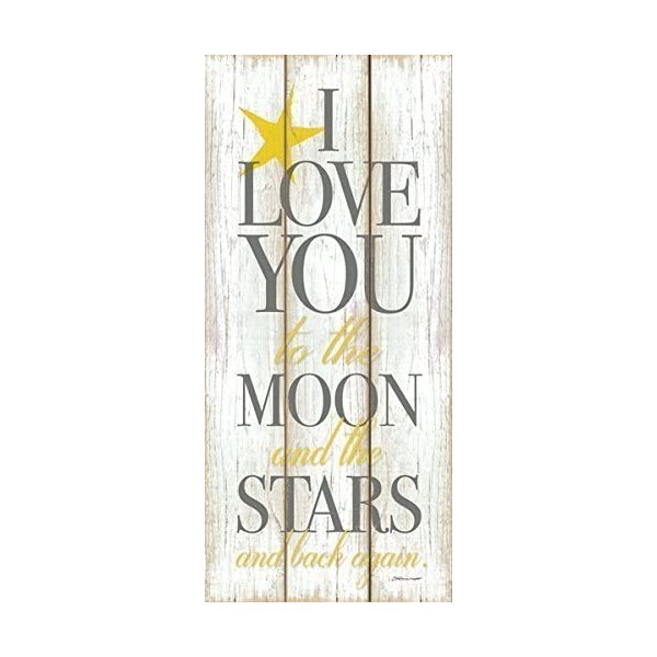 Adorable Grey and Yellow "I Love You to the Moon and Stars and Back Again"; Children's Room Decor; One 8x18in Poster Print. (Printed on paper, not wood)