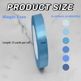 Tehttz 6 Rolls 25 Yard Blue Satin Ribbon, 1cm Wide Craft Fabric Ribbon for Gift Wrapping, Wedding Ribbons for Flower Bouquet Craft Wedding Party Decoration (Total 150 Yard)