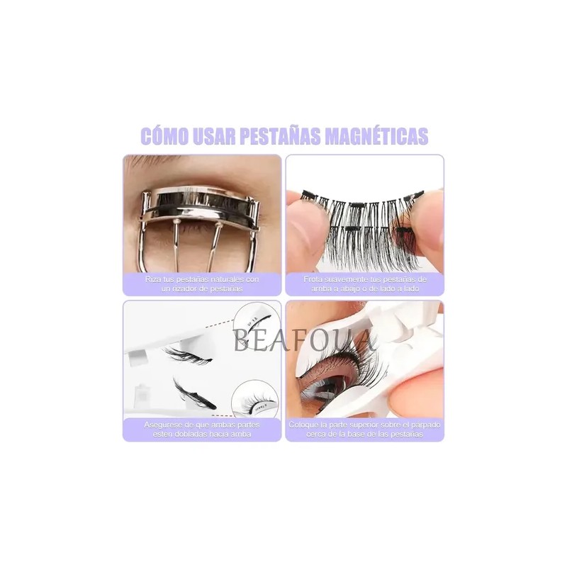 2 pares Pestañas Magnéticas natural Reutilizable+Aplicador.BEAFOUA.W01-06