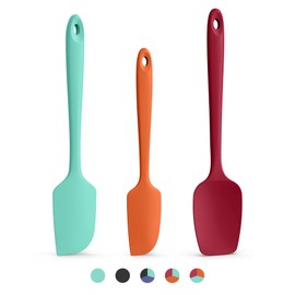 Doosu 3 Stück Silikon Spatel Set, 315 ℃ hitzebeständiger flexibel Teigschaber lebensmittelecht nahtloser Antihaft Küchenutensilien zum Kochen Backen Mischen Rühren Schaben Servieren (Mehrfarbig4)