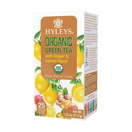 HYLEYS Tea Organic Ginger and Lemon Flavor Green Tea - 25 Tea Bags (100% Natural, Sugar Free, Gluten Free and Non-GMO)