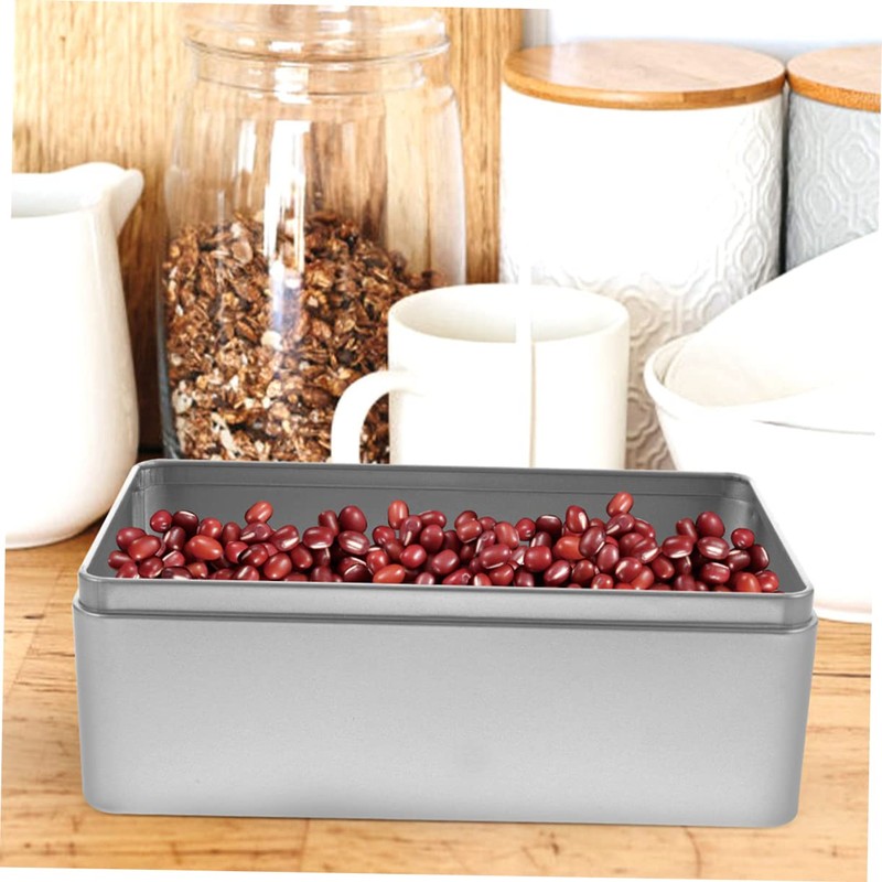 WOONEKY Rectangular Tin Box with Lid Versatile Tinplate Storage for