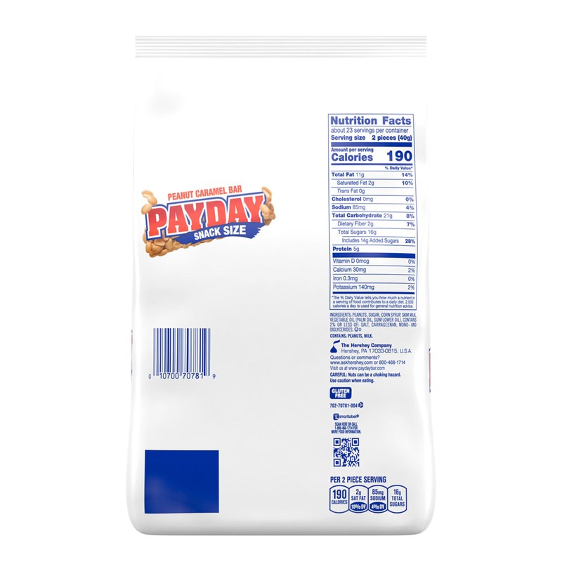 PAYDAY Peanut Caramel Snack Size, Candy Bulk Bag, 33 oz