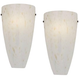 Possini Euro Design Emelle Modern Wall Light Sconces Set of 2 Bronze Metal Hardwired 7" Fixture Caramel Amber Handblown Art Glass for Bedroom Bathroom Vanity Living Room Home Hallway Dining House