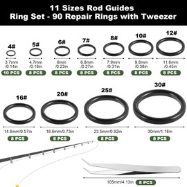 Annyswit 60 Pcs/11 Size Fishing Rod Eyes Repair Kit with a Tweezer, Rod Ceramic Guides Ring Replacement Set, High-Strength, Wear-Resistant Fishing Pole Rodding Eye for Repairing Fishing Rods